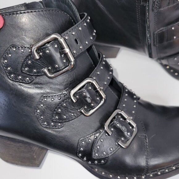 Paul Green Boots Soho Moto Silver Studded Black Leather Buckle Booties SZ US 6.5 - Picture 9 of 13
